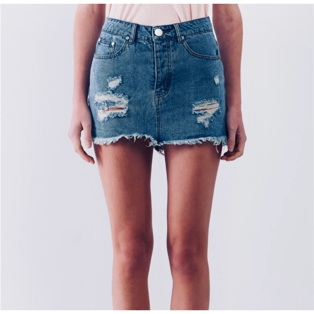 Refuge Distressed Denim Skirt